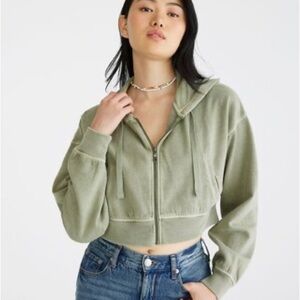Aeropostale Olive Green Cropped Zip Hoodie
